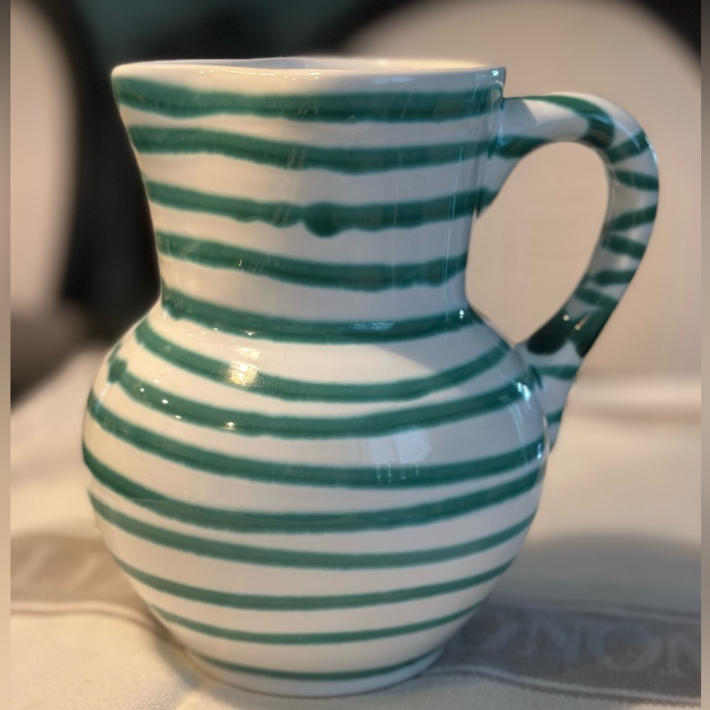 Austrian Green and White Striped Ceramic Pitcher